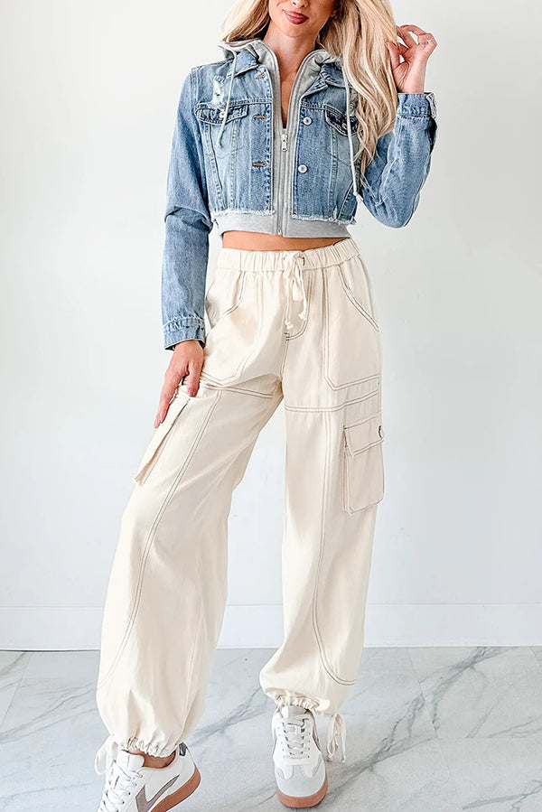 Casual Patchwork Denim Hooded Jacket