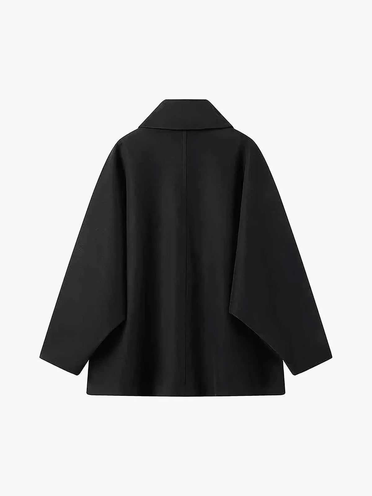 Oversized Women's Winter Coat with Lapel Collar and Asymmetric Buttons