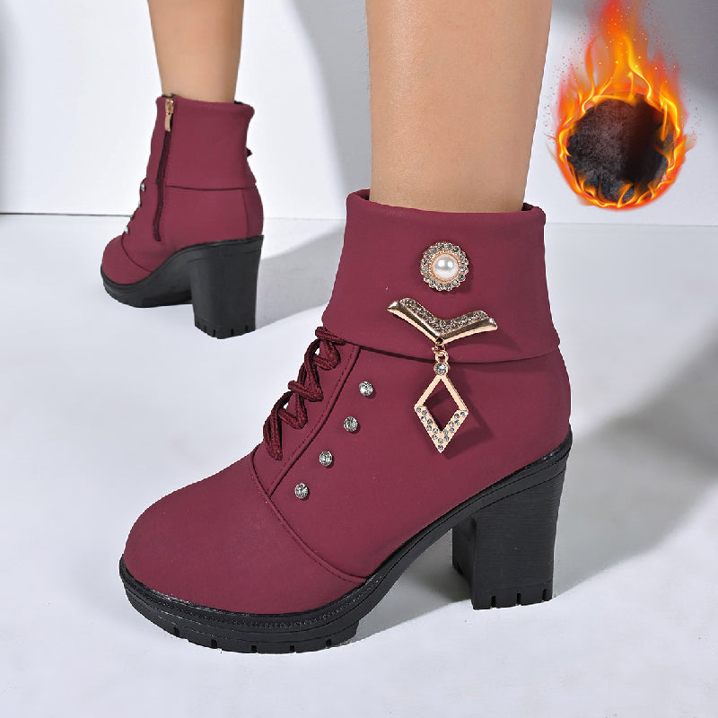 Chic Rhinestone Ankle Boots with Chunky Heel