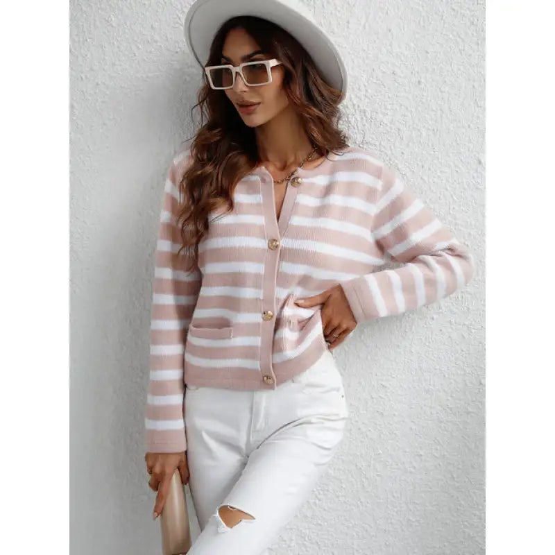 Cozy Knit Sweater with Button Closure and Side Pockets