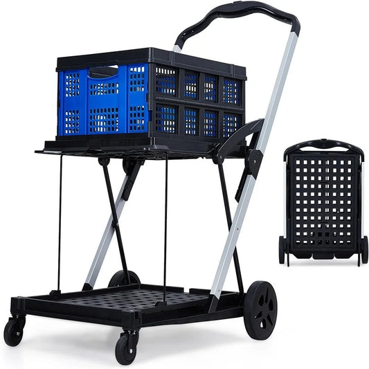 Foldable 2-Tier Rolling Shopping Cart