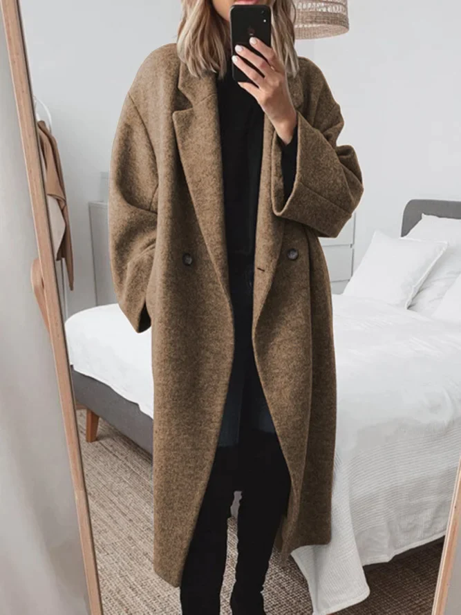 Elegant Long Double-Button Loose-Fitting Coat