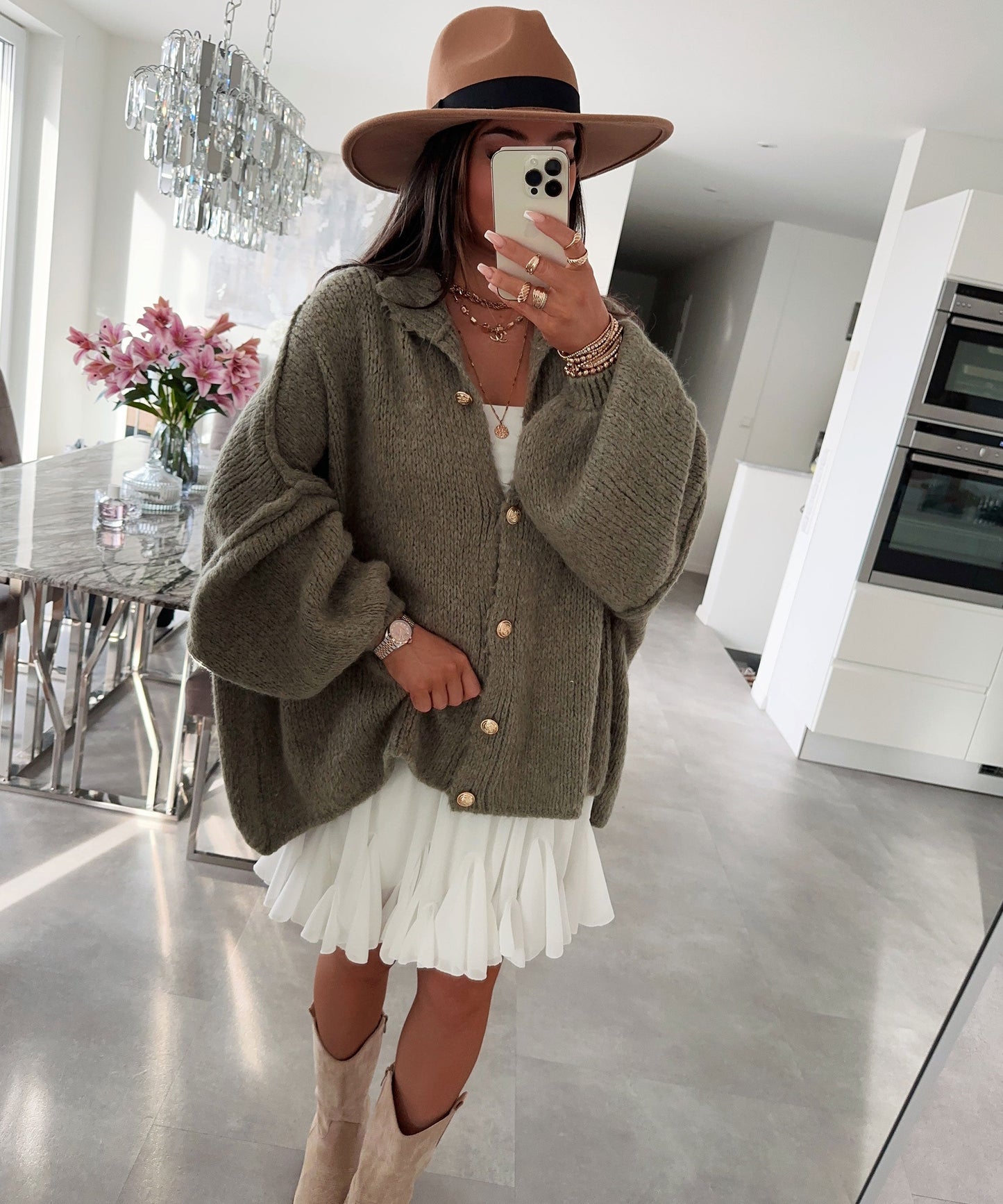 Cozy Oversized Knit Cardigan in Soft Khaki