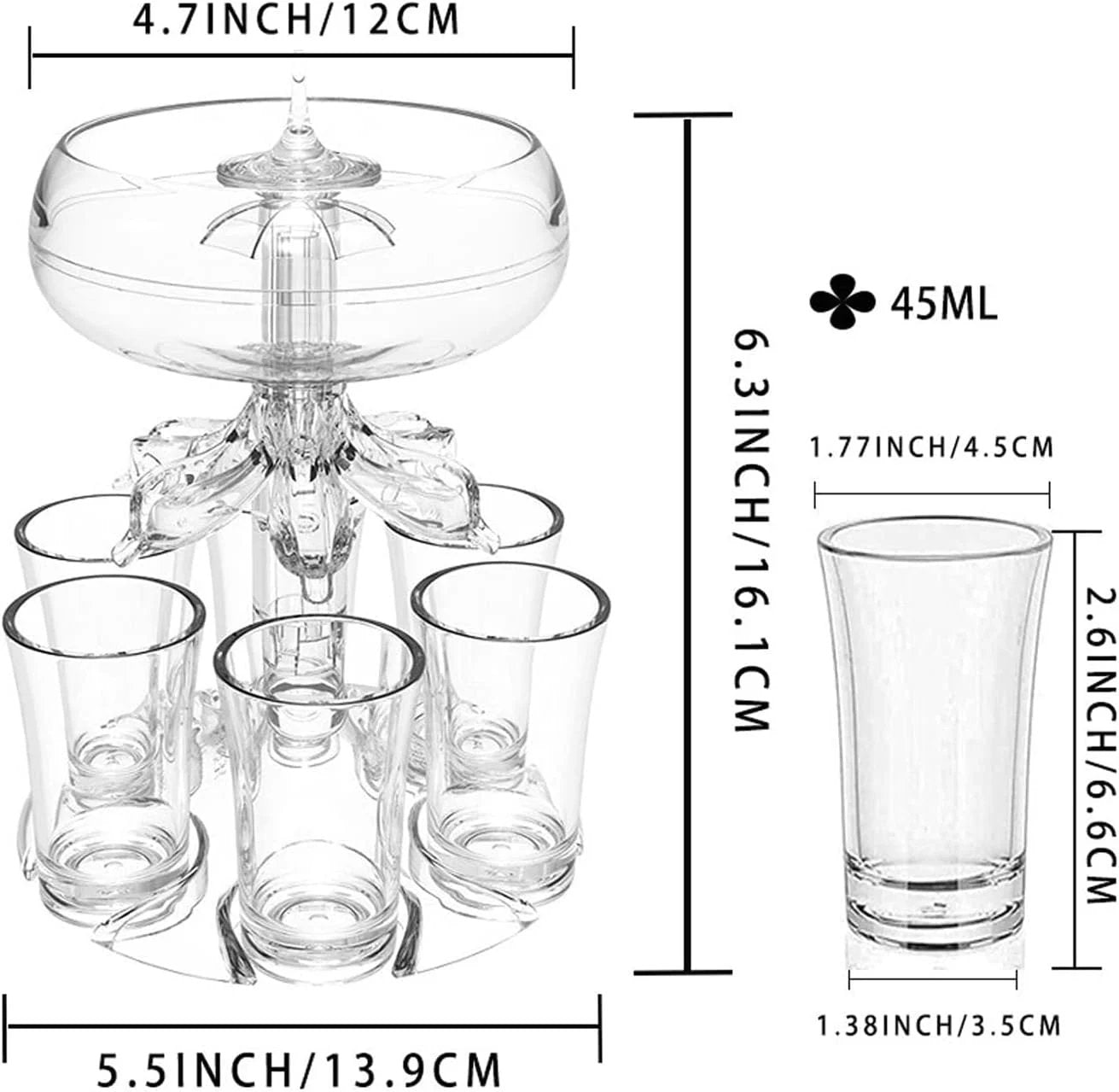 Vintage 6-Shot Glass Liquor Dispenser Bar Accessory