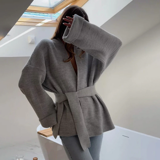 Cozy Ribbed Knit Wrap Cardigan with Tie Belt
