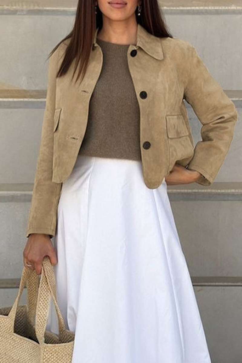 Casual Button-Up Turndown Collar Jacket