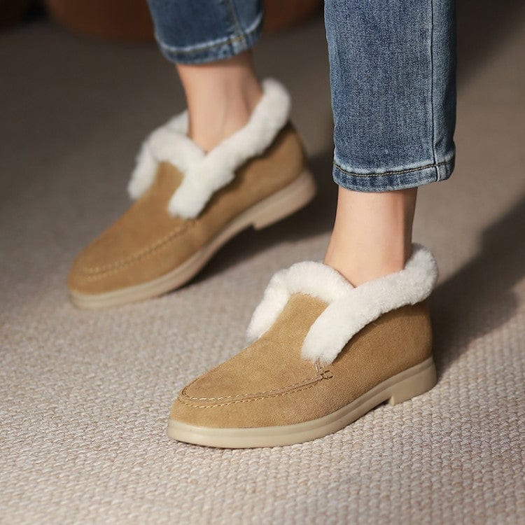 Cozy Suede Fur Lined Slip-On Ankle Boots