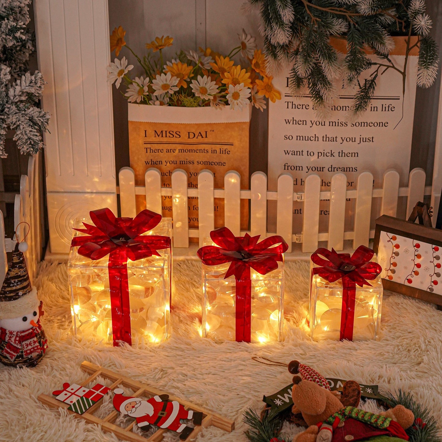 Festive LED Light Gift Box Set for Holiday Decor