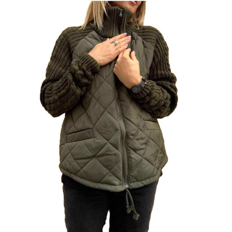 Cozy Quilted Jacket with Knit Sleeves for Women