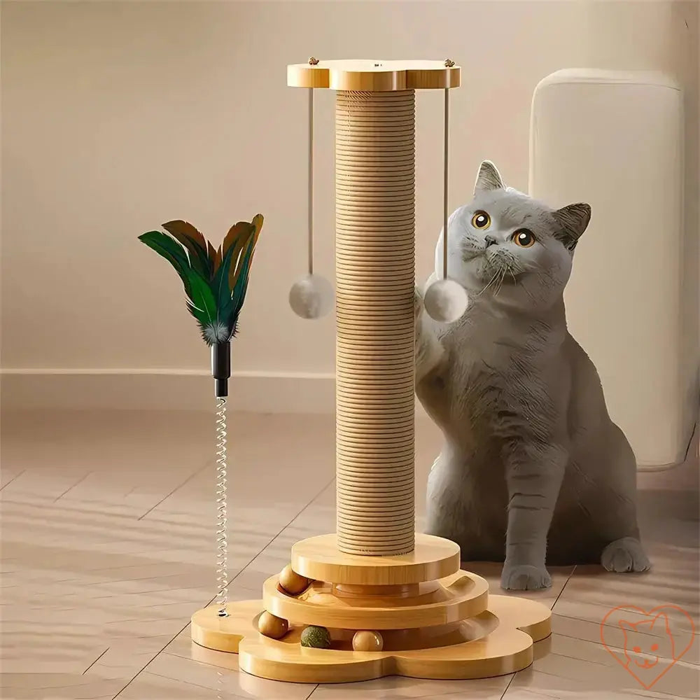 PurrfectPlay™ - Wooden Cat Turntable & Sisal Scratching Post