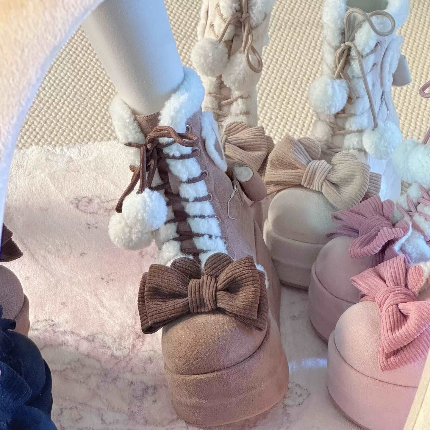 Cozy Winter Snow Boots in Pink and Cream
