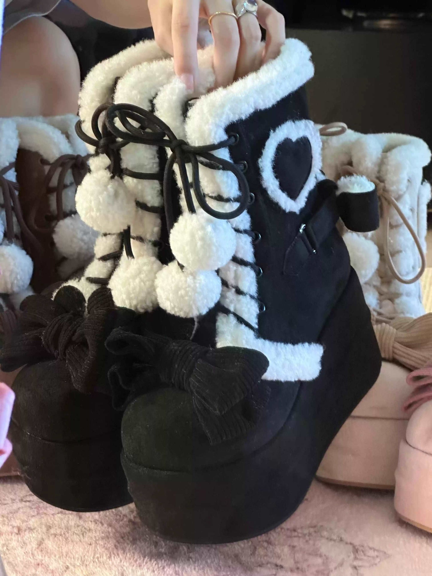Cozy Winter Snow Boots in Pink and Cream