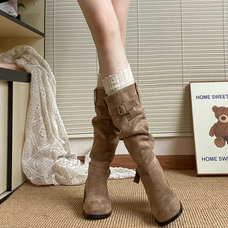 Folded Pile Western Platform Boots for Women