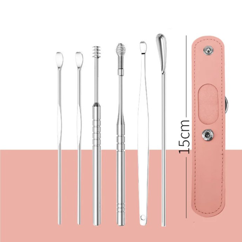 Portable Stainless Steel Ear Pick Set with Spiral Tools