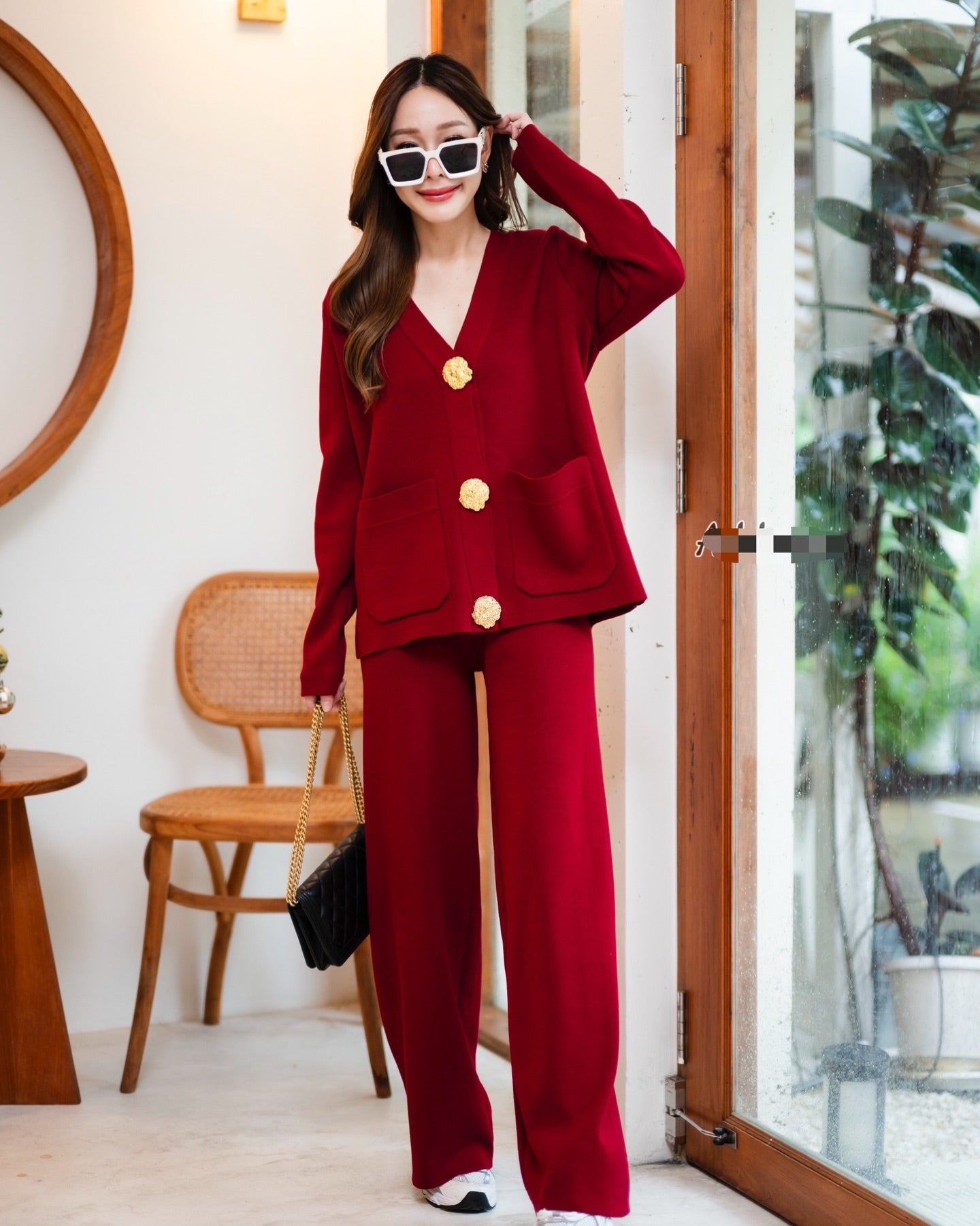 Wool Blend Sweater & Wide-Leg Pants Set
