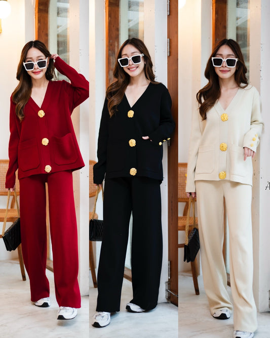 Wool Blend Sweater & Wide-Leg Pants Set