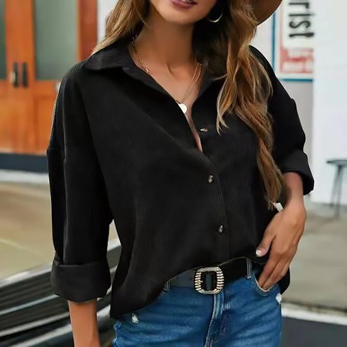 Soft Corduroy Button-Up Shirt for Women