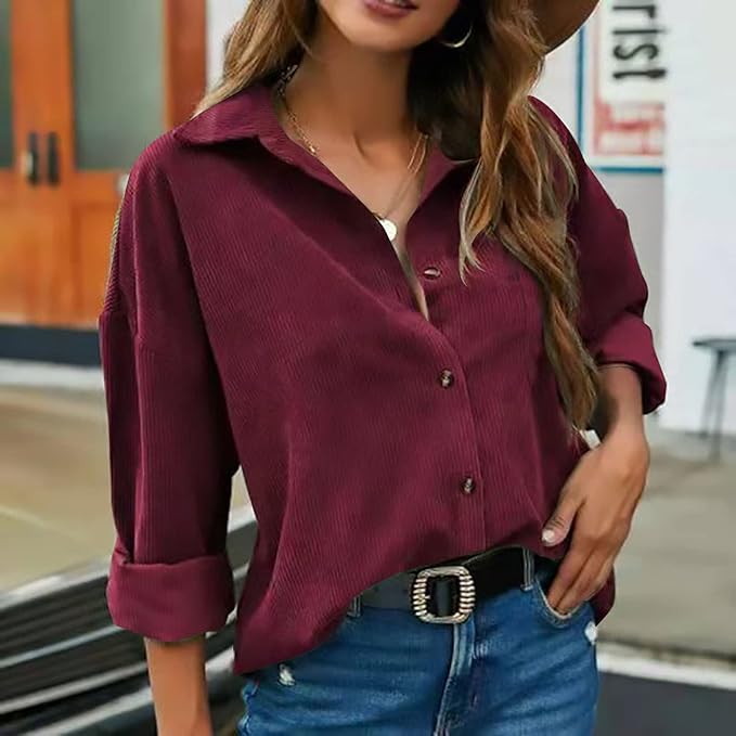 Soft Corduroy Button-Up Shirt for Women