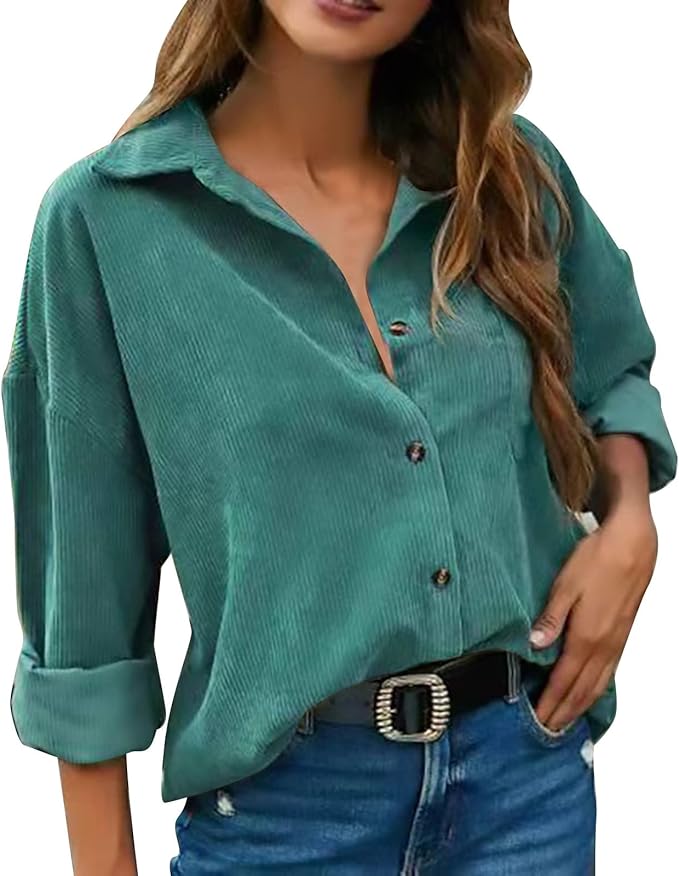 Soft Corduroy Button-Up Shirt for Women