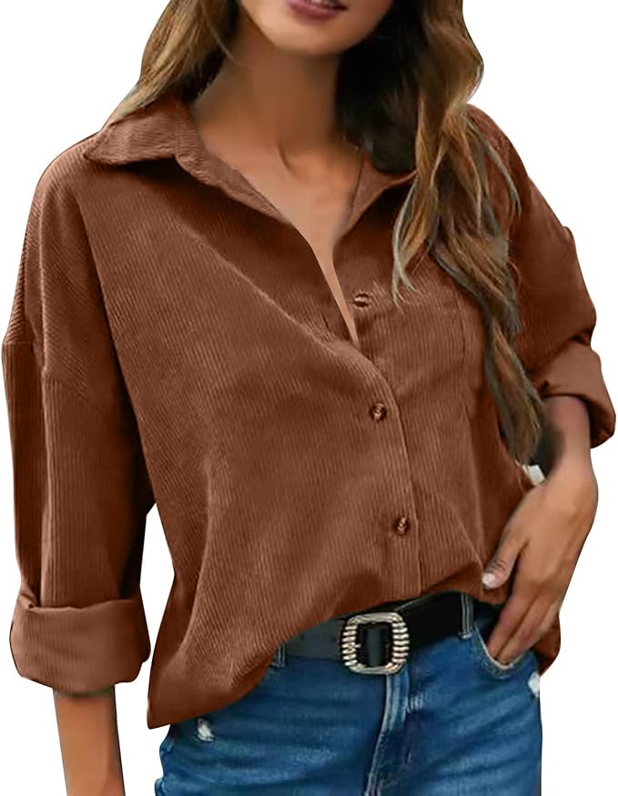 Soft Corduroy Button-Up Shirt for Women