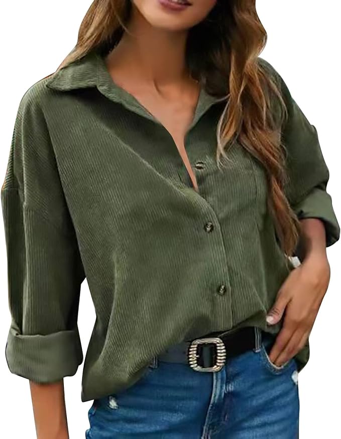 Soft Corduroy Button-Up Shirt for Women