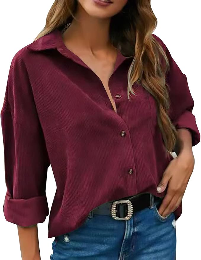 Soft Corduroy Button-Up Shirt for Women