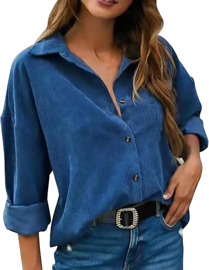 Soft Corduroy Button-Up Shirt for Women