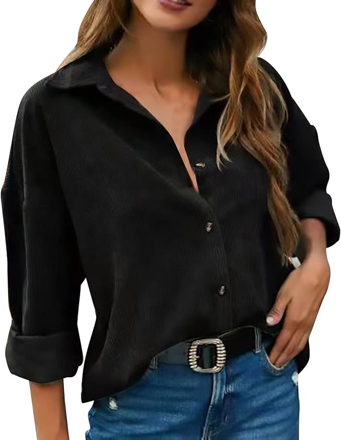 Soft Corduroy Button-Up Shirt for Women