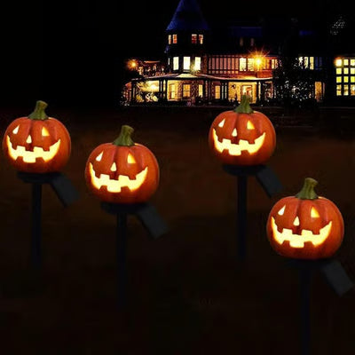 Solar Pumpkin Lantern Outdoor Halloween Decor with Warm Glow