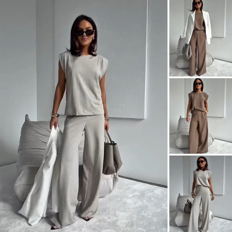 Chic Two-Piece T-Shirt and Wide Leg Pants Set for Women