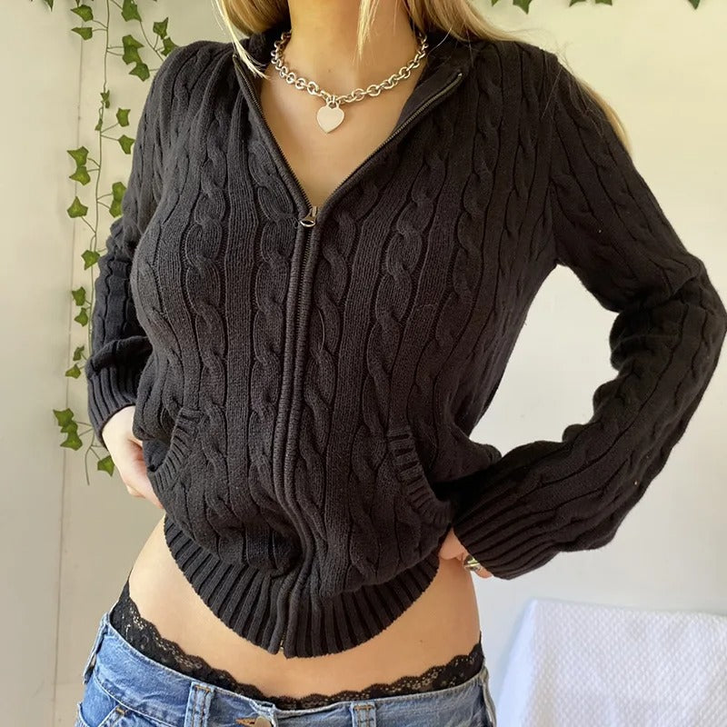 Cozy Hooded Knit Cardigan with Button Front