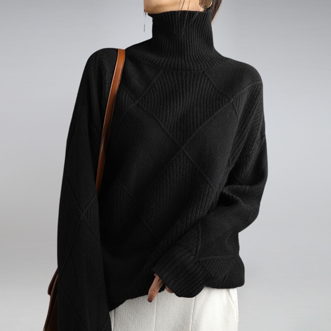 Cozy Geometric Knit Turtleneck Sweater for Women