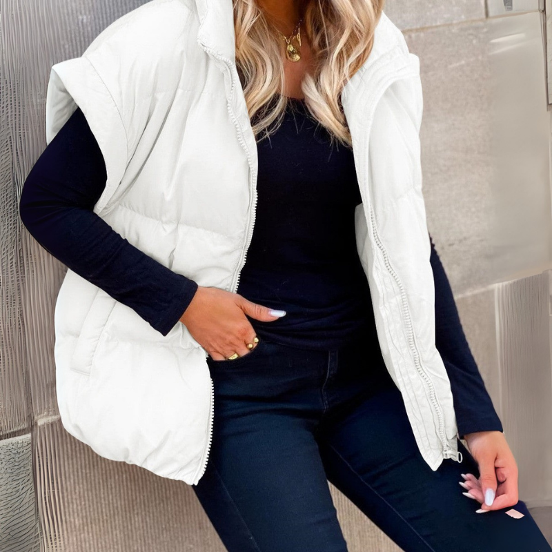 Women's Quilted Padded Vest with Stand-Up Collar