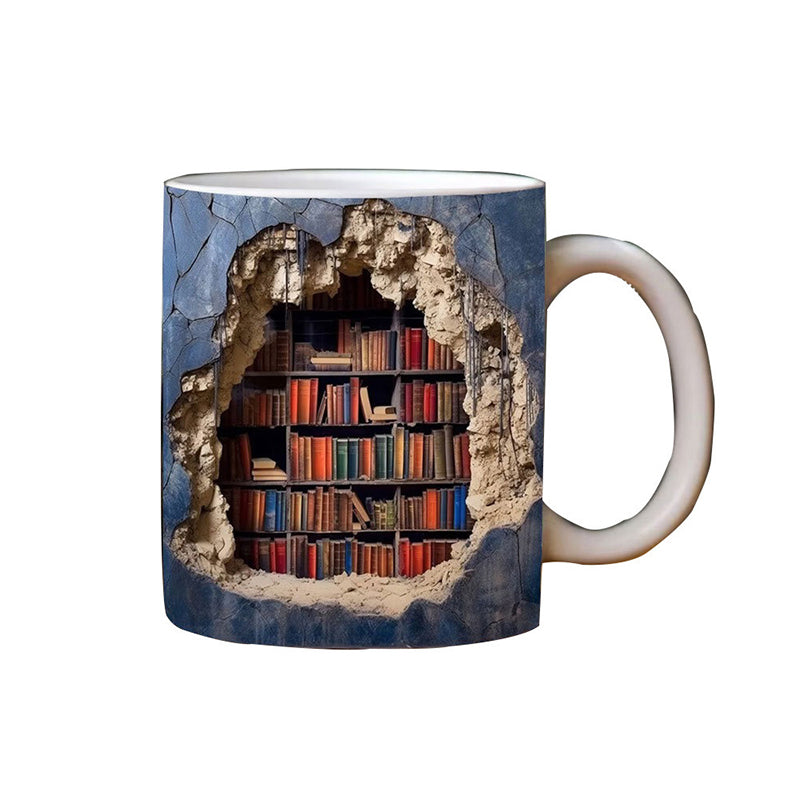 Ceramic 3D Bookshelf Mug for Book Lovers