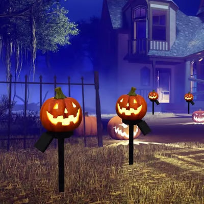 Solar Pumpkin Lantern Outdoor Halloween Decor with Warm Glow