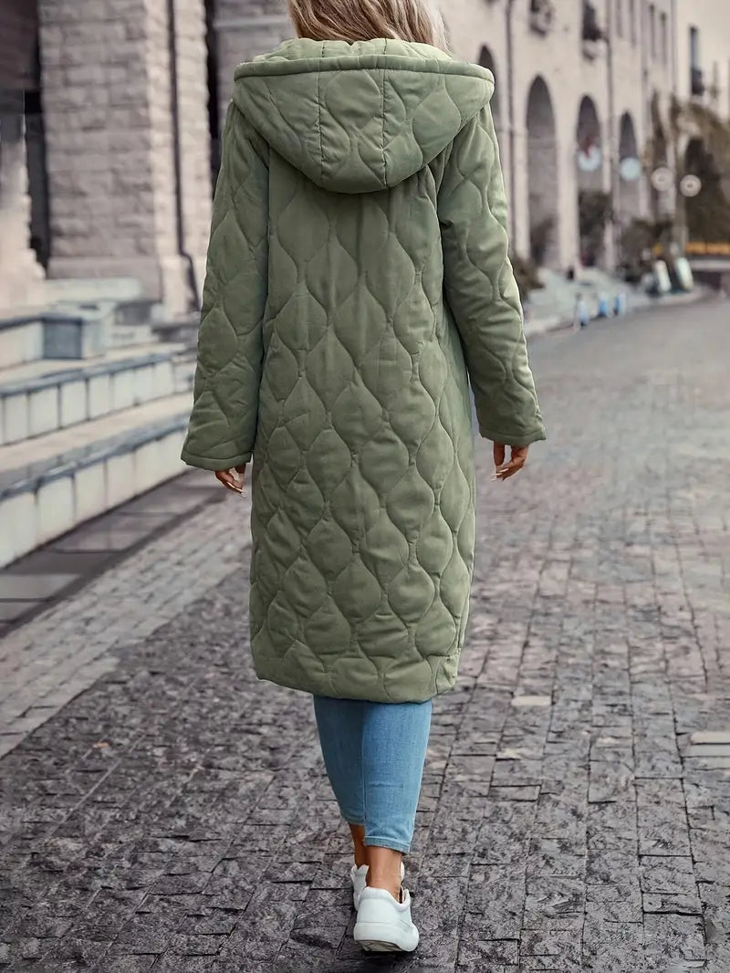 Cozy Cotton Quilted Hooded Coat with Long Sleeves