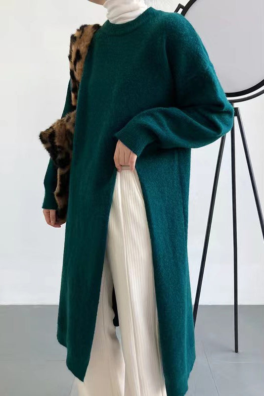 Side-Slit Knit Sweater Dress
