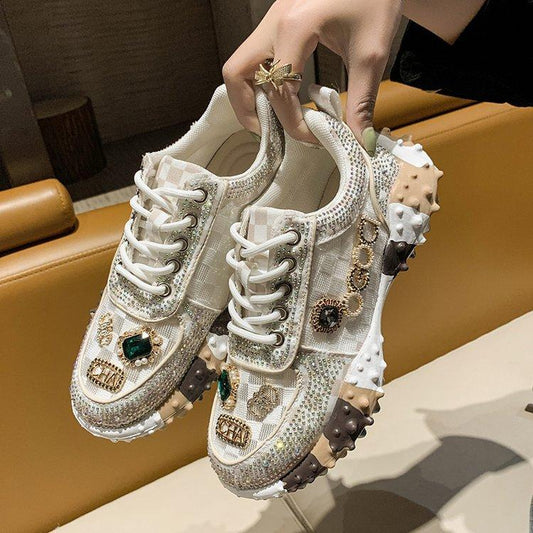 Chic Rhinestone Mesh Sneakers