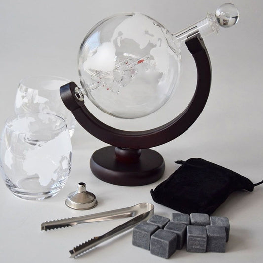 Vintage Globe Whiskey Decanter Set with Elegant Glasses