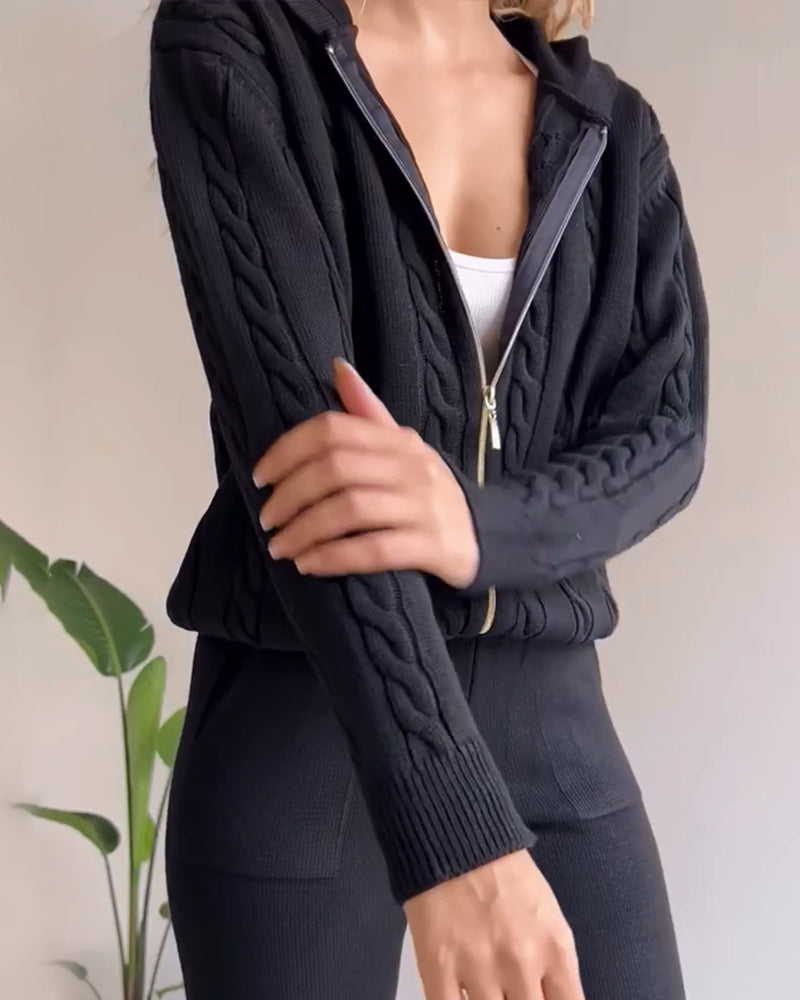 Casual Twist Jacquard Sweater Cardigan Set