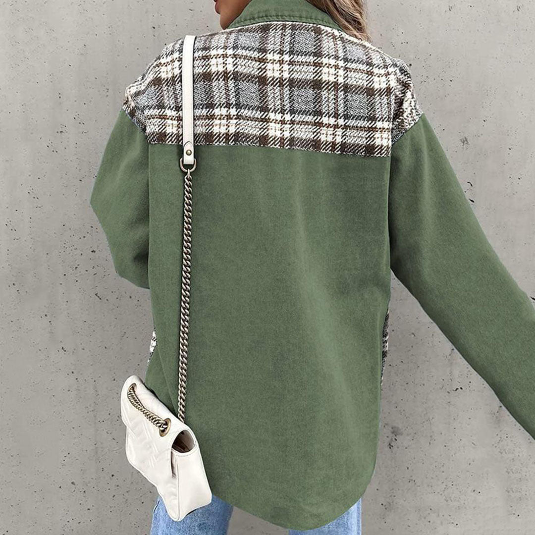 Chic Plaid Jacket with Classic Collar for Women