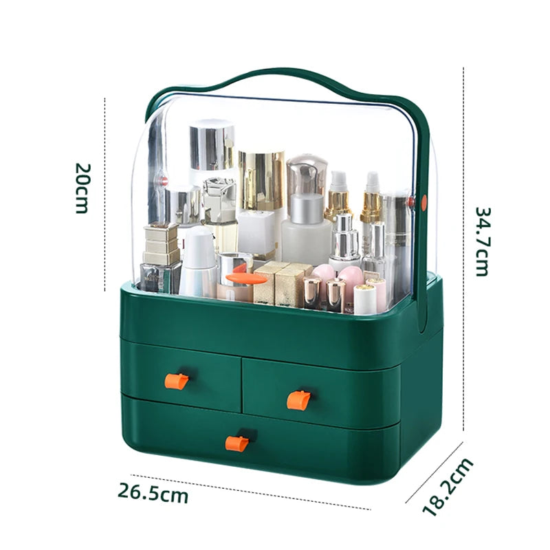 GlowNest™ Portable Makeup Organizer with Handle & Drawers