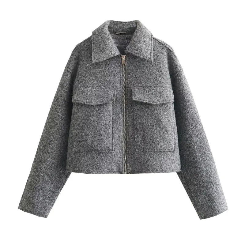 Chic Autumn Winter Cropped Wool Coat
