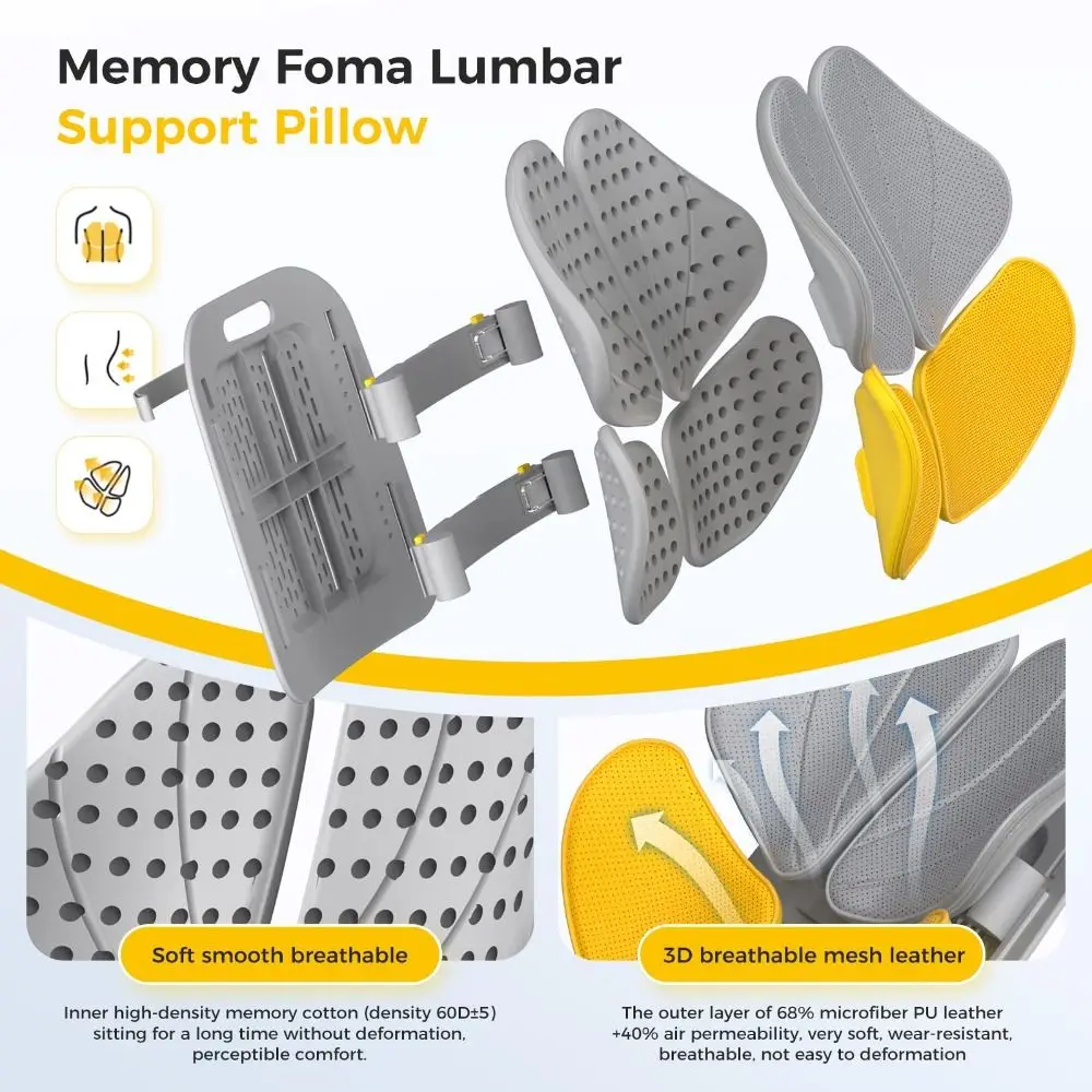 Adjustable Ergonomic Memory Foam Mesh Seat Cushion for Waist Support