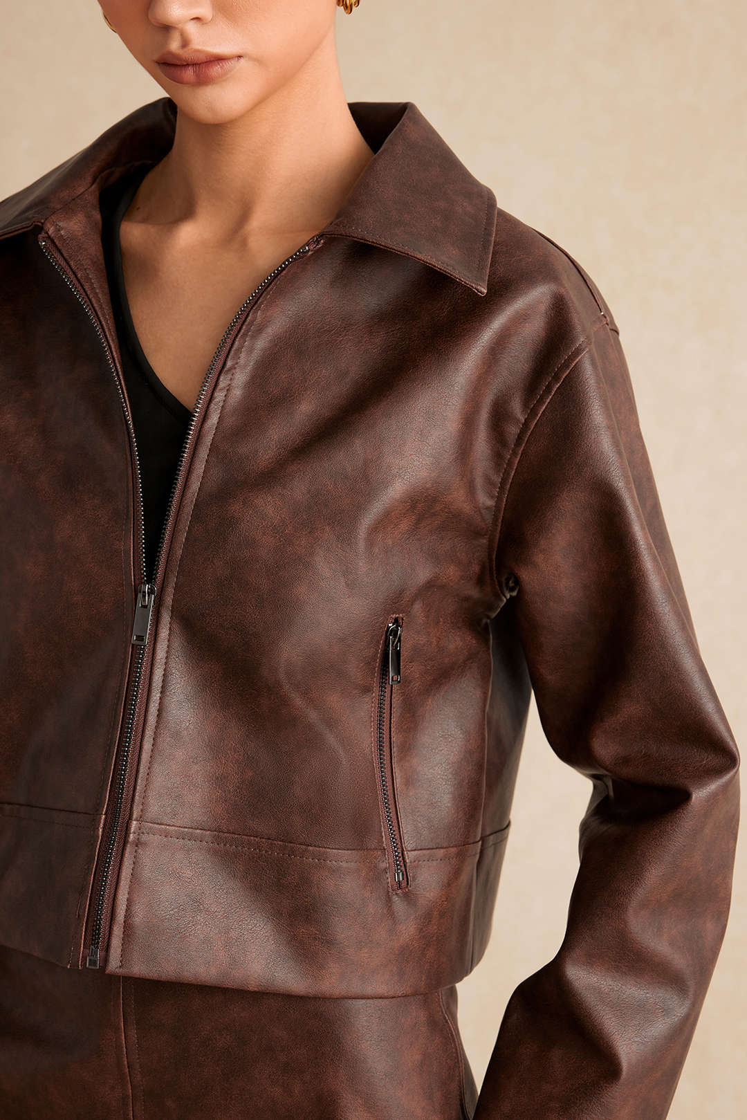 Chic Moto Leather Jacket & Skirt Set