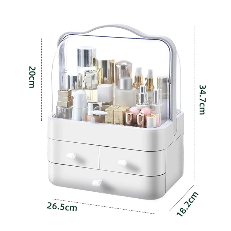 GlowNest™ Portable Makeup Organizer with Handle & Drawers