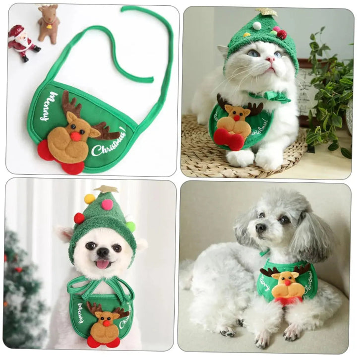 Festive Pet Costume Set with Reindeer Apron & Hat