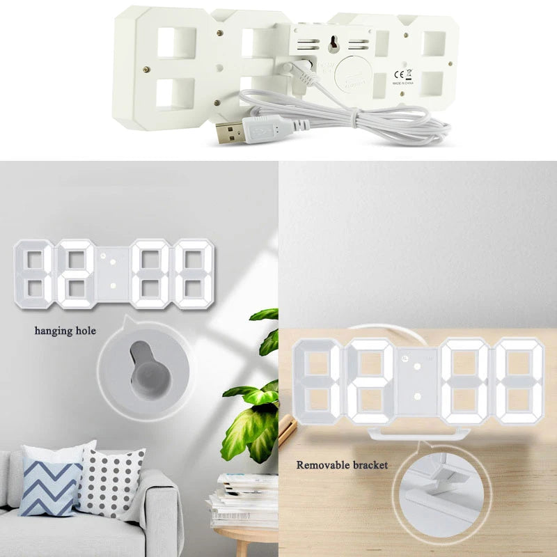 Modern 3D LED Wall Clock with Temperature Display for Home and Office