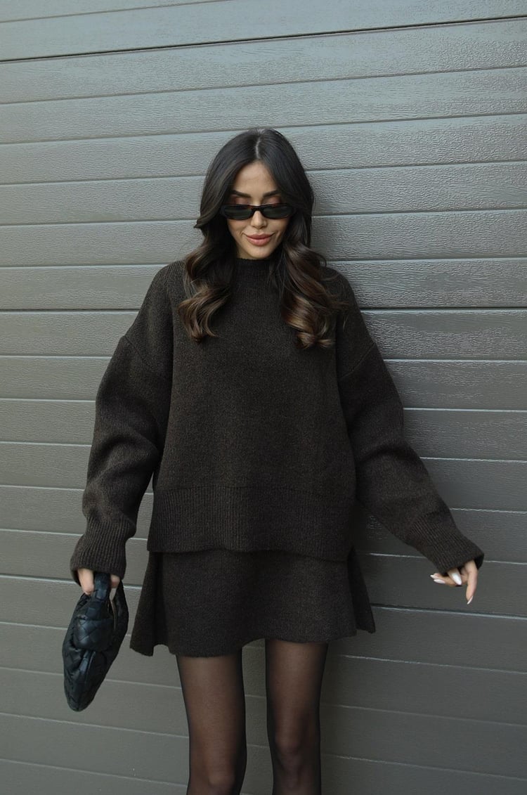 Chic Knit Sweater & Mini Skirt Set for Cozy Fall Style