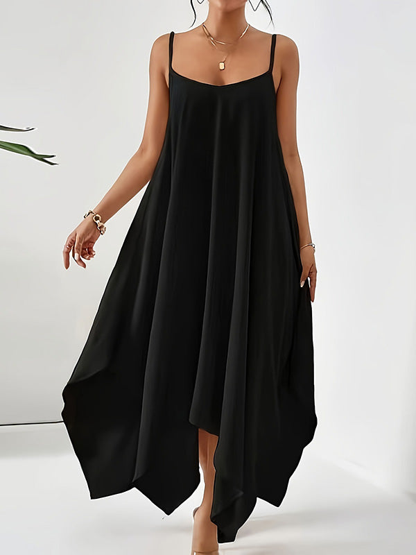 Effortless Chic Asymmetric Spaghetti-Strap Maxi Dress